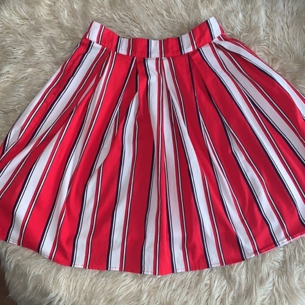 Vintage A Line Stripped Midi Skirt Red White & Navy w/Pockets Womens Size Medium - Picture 9 of 9